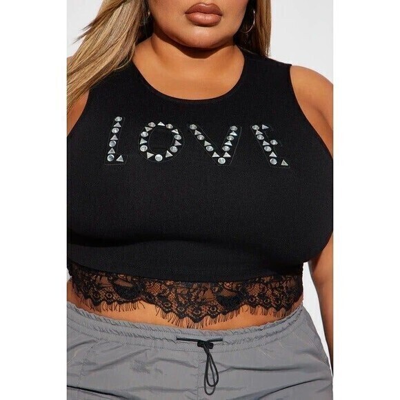 Fashionable Rhinestone Detail Lace Trim Sleeveless Cropped Top Size M RefM021 - Picture 5 of 8